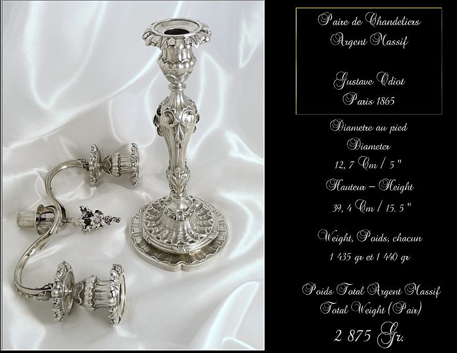 ODIOT ; Pair of candelabrums Sterling Silver Rococo Styl. 2875 gr. ODIOT ; Pair of candelabrums Sterling Silver Rococo Styl. 2875 gr.