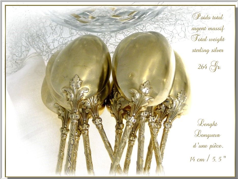Emile PUIFORCAT Paris -Antique French Sterling & Vermeil Tea or Dessert Spoons 12 Pc. Emile PUIFORCAT Paris -Antique French Sterling & Vermeil Tea or Dessert Spoons 12 Pc.