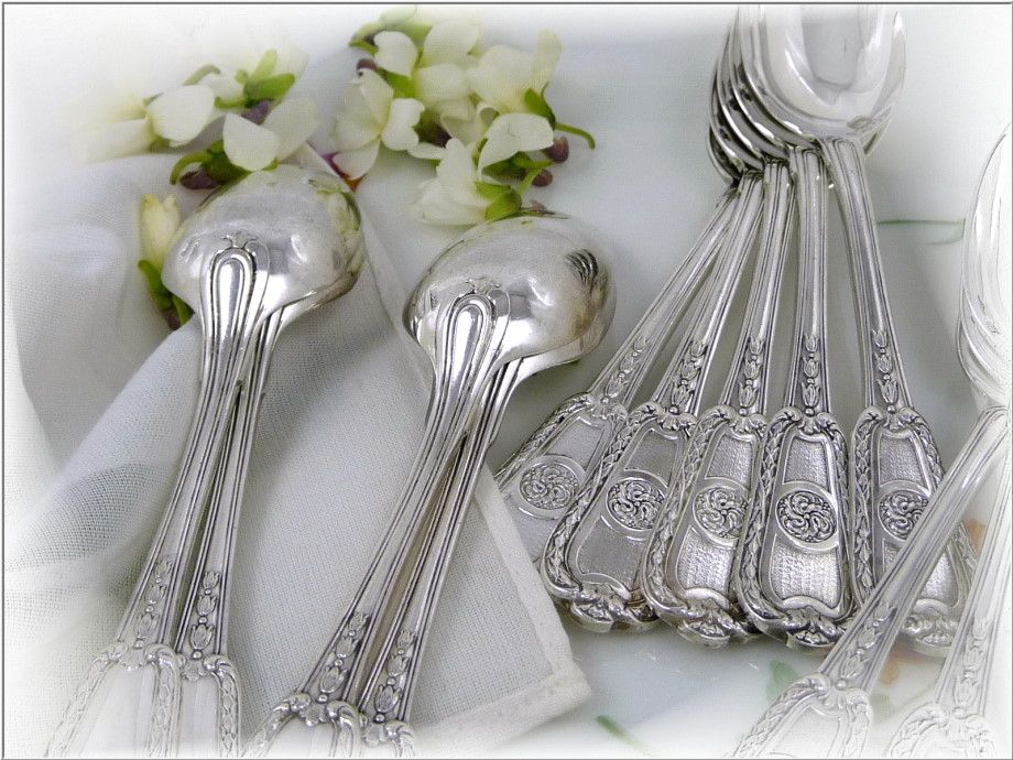 Christofle and Cardeilhac - Antique French Sterling Silver Mocha Spoons Louis XVI St. Christofle and Cardeilhac - Antique French Sterling Silver Mocha Spoons Louis XVI St.