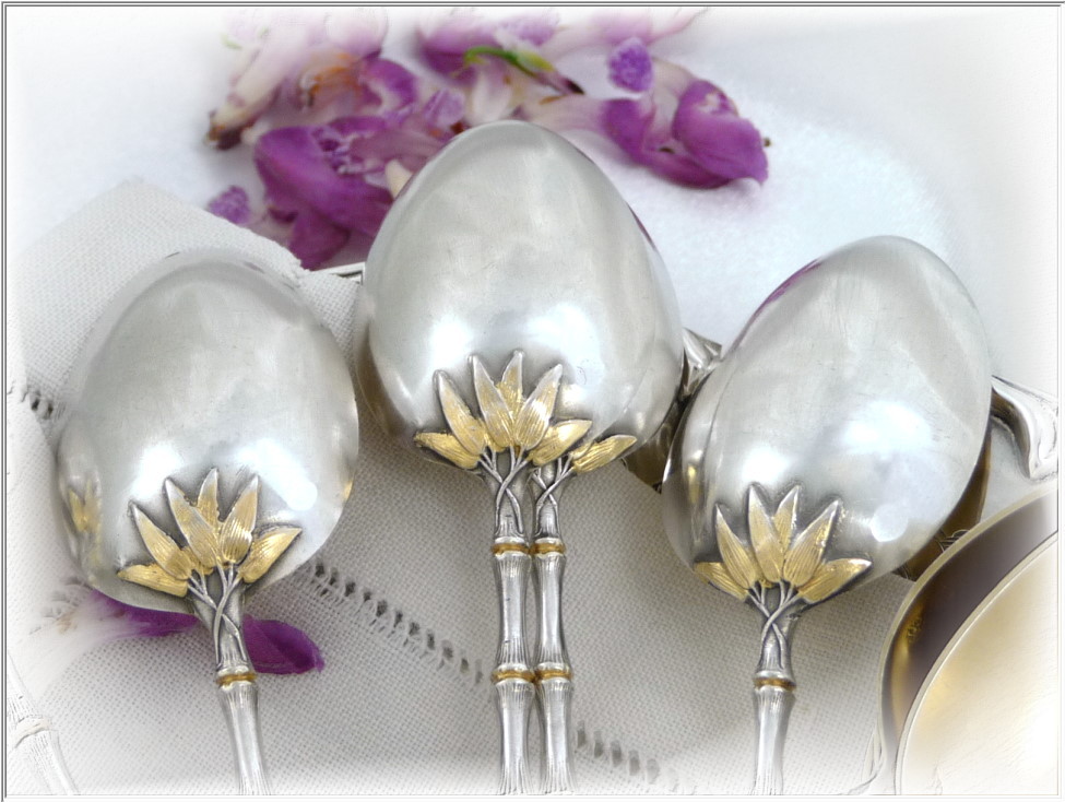 PUIFORCAT . French Sterling Silver Moka Spoons. Rare model Bamboo 12 p. PUIFORCAT . French Sterling Silver Moka Spoons. Rare model Bamboo 12 p.