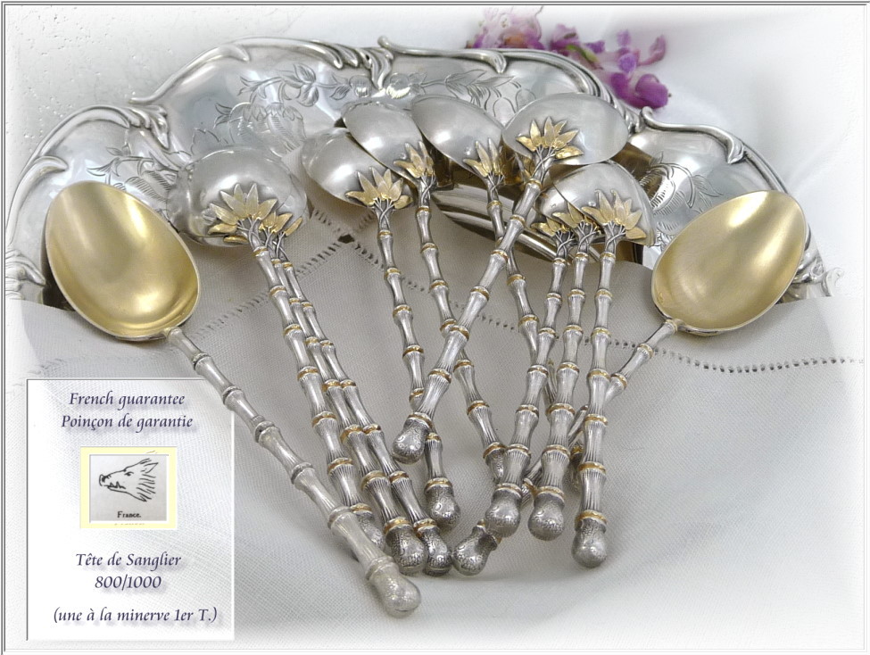 PUIFORCAT . French Sterling Silver Moka Spoons. Rare model Bamboo 12 p. PUIFORCAT . French Sterling Silver Moka Spoons. Rare model Bamboo 12 p.