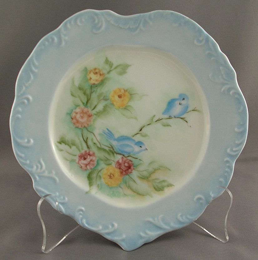 Hand Painted Porcelain Heart Shaped Plate Floral with Birds Hand Painted Porcelain Heart Shaped Plate Floral with Birds