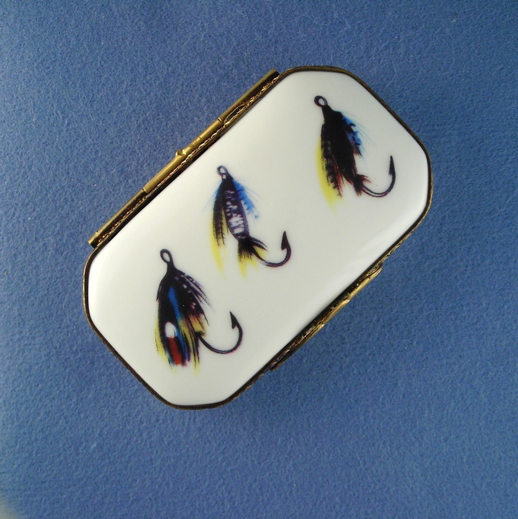 Collectible Limoges Box Decorated With Fishing Flies Collectible Limoges Box Decorated With Fishing Flies