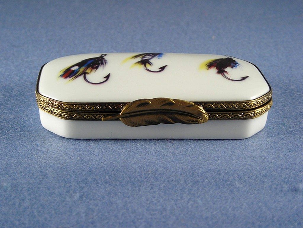 Collectible Limoges Box Decorated With Fishing Flies Collectible Limoges Box Decorated With Fishing Flies