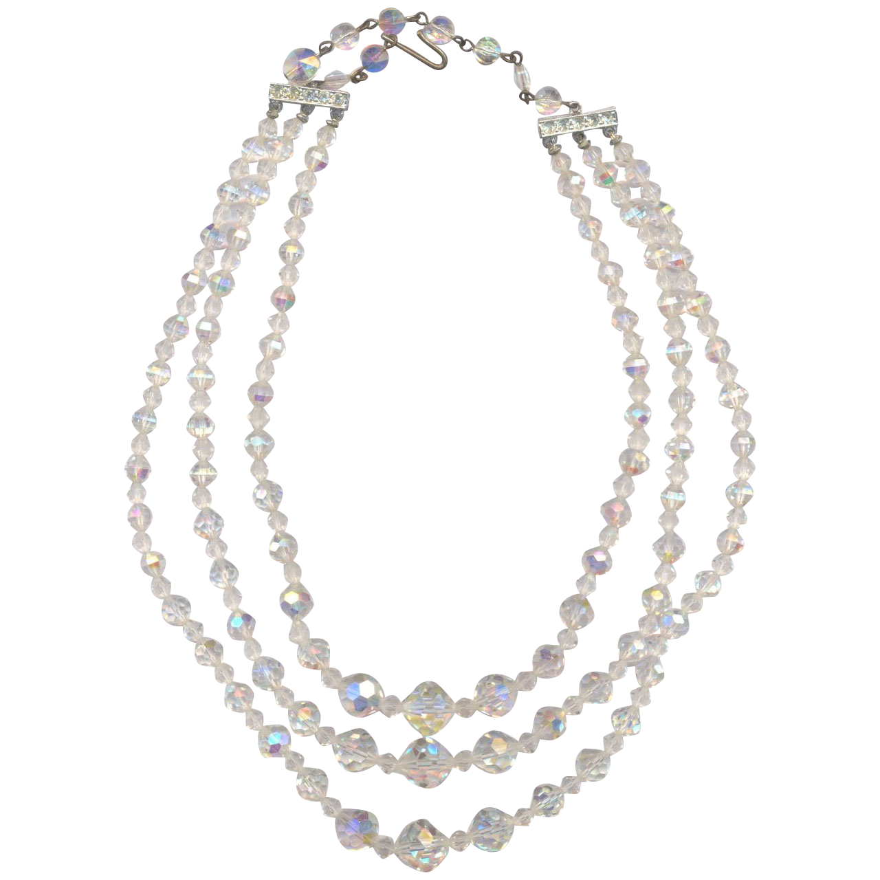 3 Strand Crystal Glass Necklace from apeacockboutique on Ruby Lane