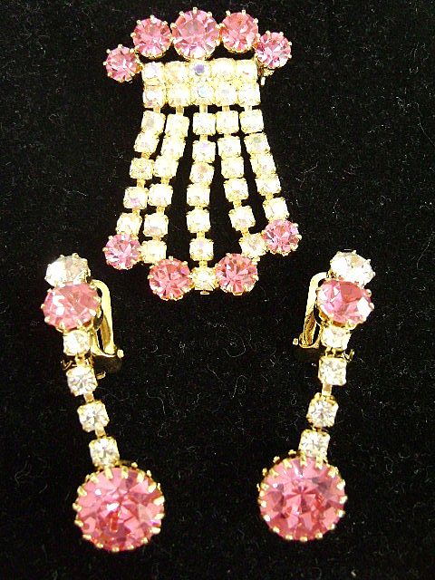 Czechoslovakian Pink & Aurora Borealis Pin/Clips Czechoslovakian Pink & Aurora Borealis Pin/Clips