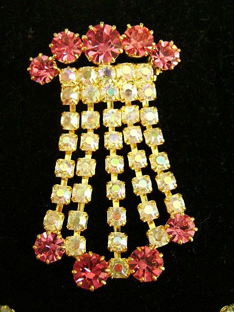 Czechoslovakian Pink & Aurora Borealis Pin/Clips Czechoslovakian Pink & Aurora Borealis Pin/Clips