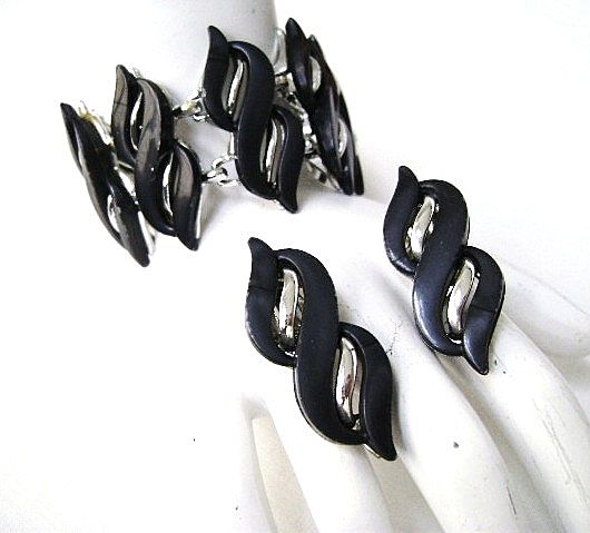 Moderne Demi Wide Grey Thermoset Swirl Bracelet & Clips Moderne Demi Wide Grey Thermoset Swirl Bracelet & Clips