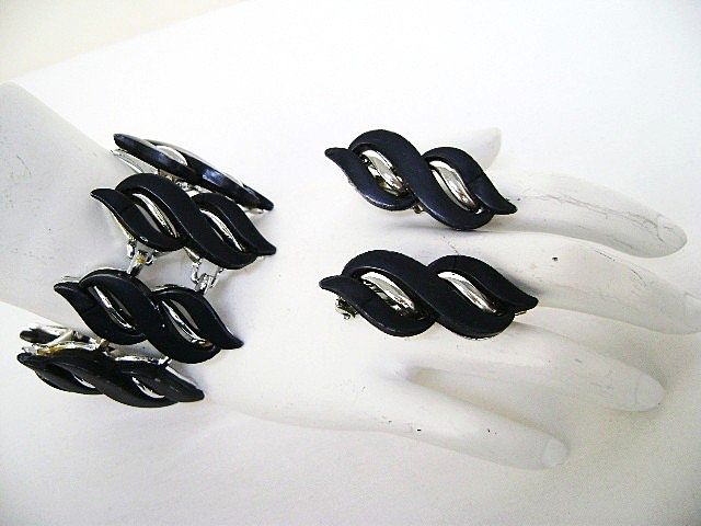 Moderne Demi Wide Grey Thermoset Swirl Bracelet & Clips Moderne Demi Wide Grey Thermoset Swirl Bracelet & Clips
