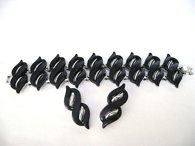 Moderne Demi Wide Grey Thermoset Swirl Bracelet & Clips Moderne Demi Wide Grey Thermoset Swirl Bracelet & Clips