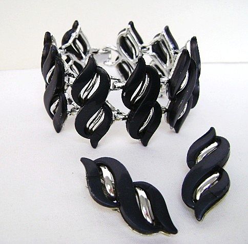 Moderne Demi Wide Grey Thermoset Swirl Bracelet & Clips Moderne Demi Wide Grey Thermoset Swirl Bracelet & Clips