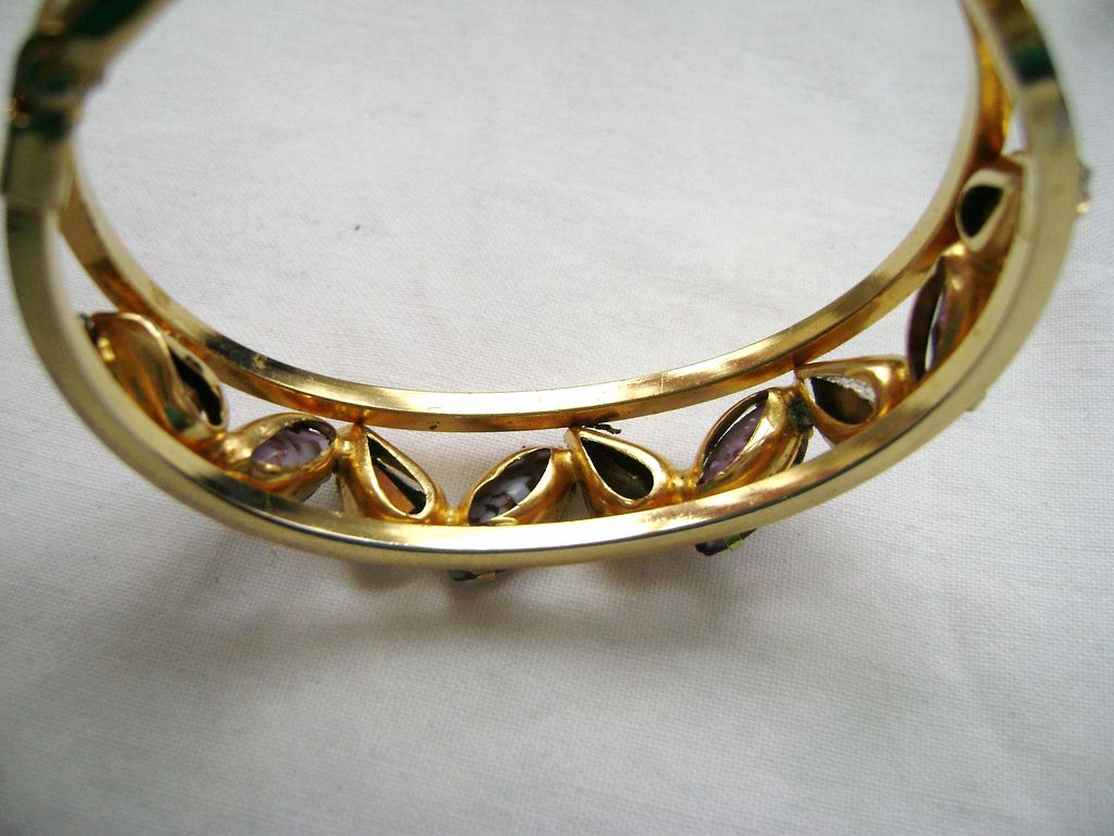 VINTAGE Clear & Purple Glitter Rhinestone Clamper Cuff VINTAGE Clear & Purple Glitter Rhinestone Clamper Cuff