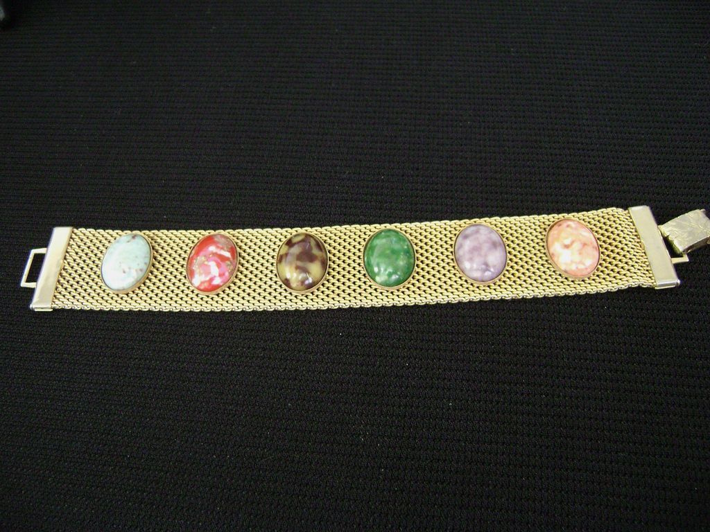 Vintage SARAH COVENTRY Cabochon Agate Stone Mesh Bracelet Vintage SARAH COVENTRY Cabochon Agate Stone Mesh Bracelet