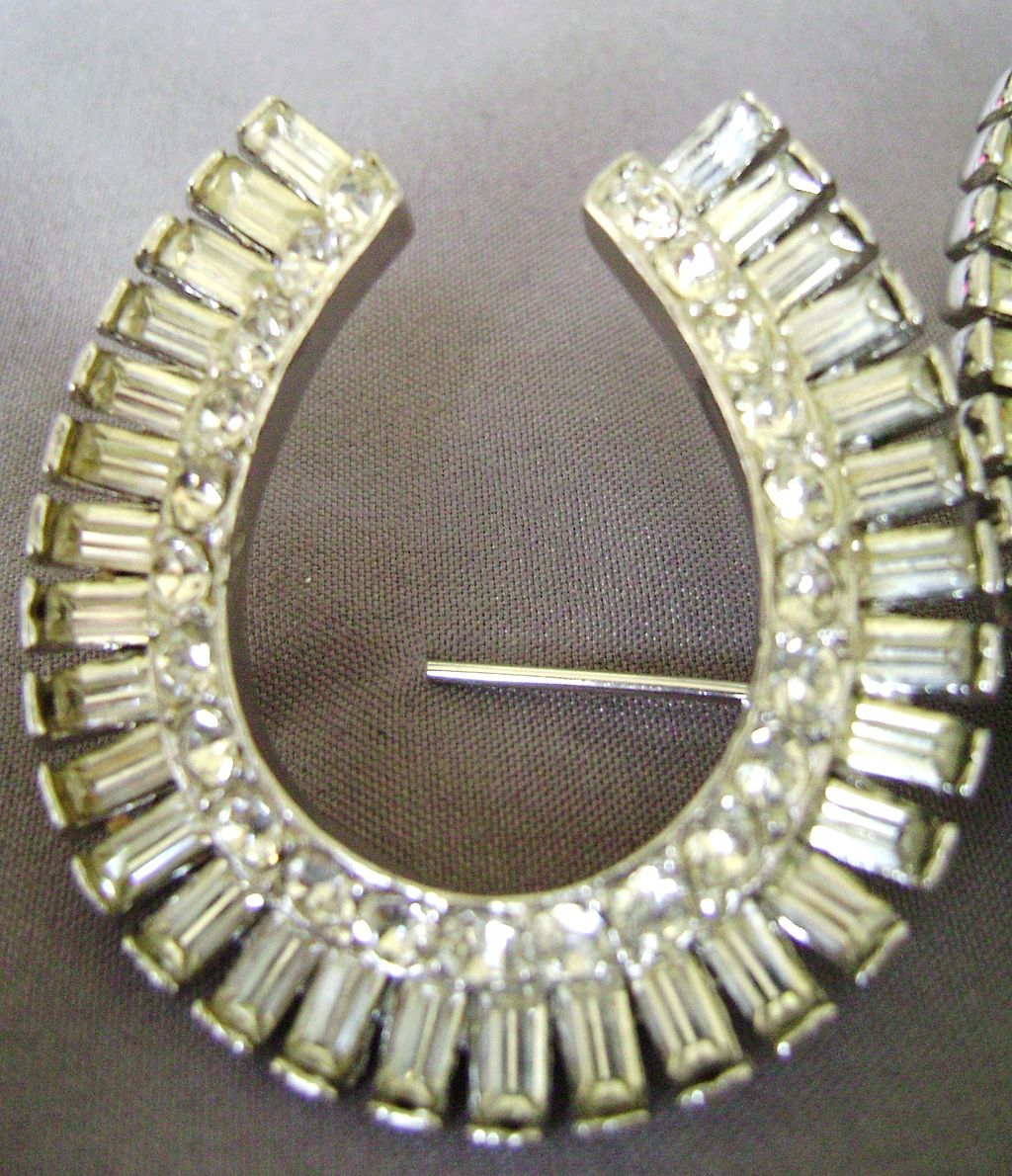 Vintage DUETTE of Horse Shoe Baguette Rhinestone Brooches Vintage DUETTE of Horse Shoe Baguette Rhinestone Brooches