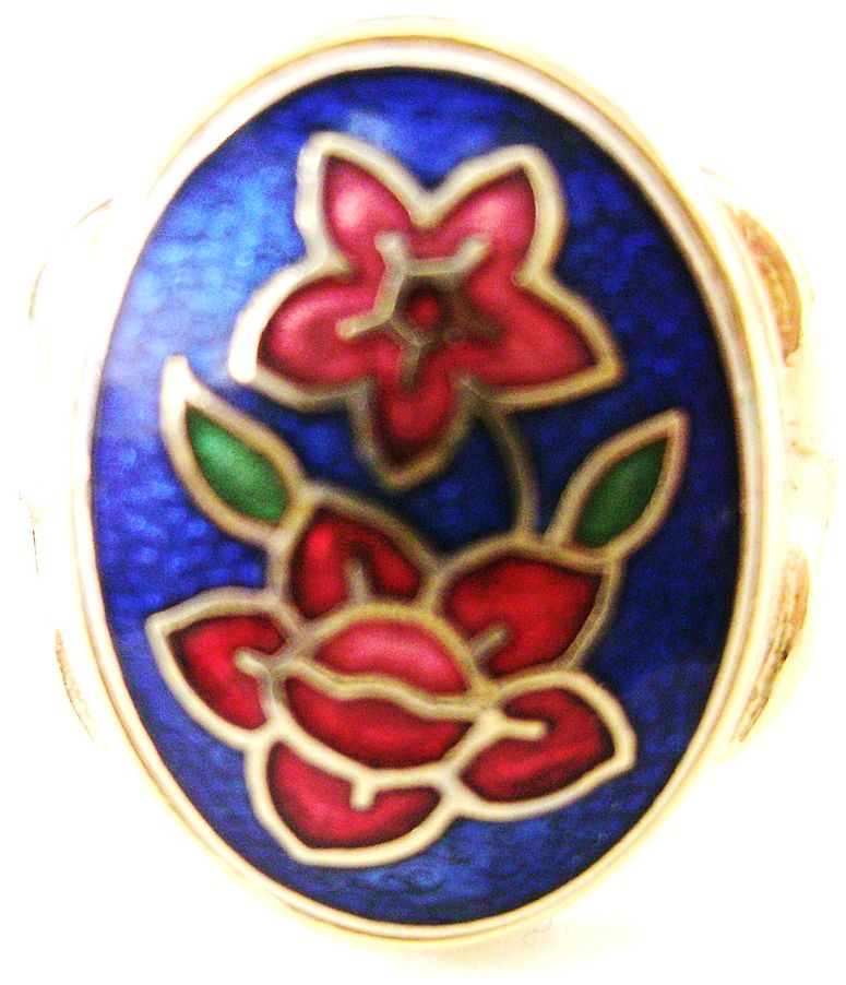 Size 7 Cloisonne Signet Style Gold Tone Ring Size 7 Cloisonne Signet Style Gold Tone Ring