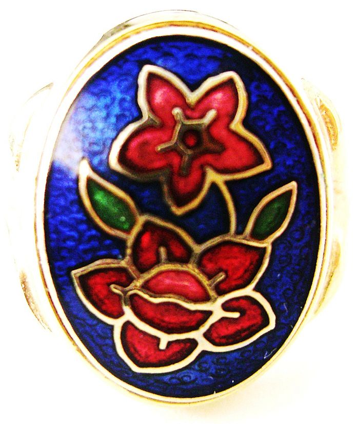 Size 7 Cloisonne Signet Style Gold Tone Ring Size 7 Cloisonne Signet Style Gold Tone Ring