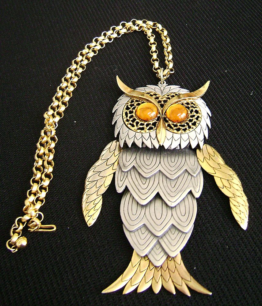 Huge Articulated 2-Tone Articulated Owl Pendant w/Rhinestone Eyes Huge Articulated 2-Tone Articulated Owl Pendant w/Rhinestone Eyes