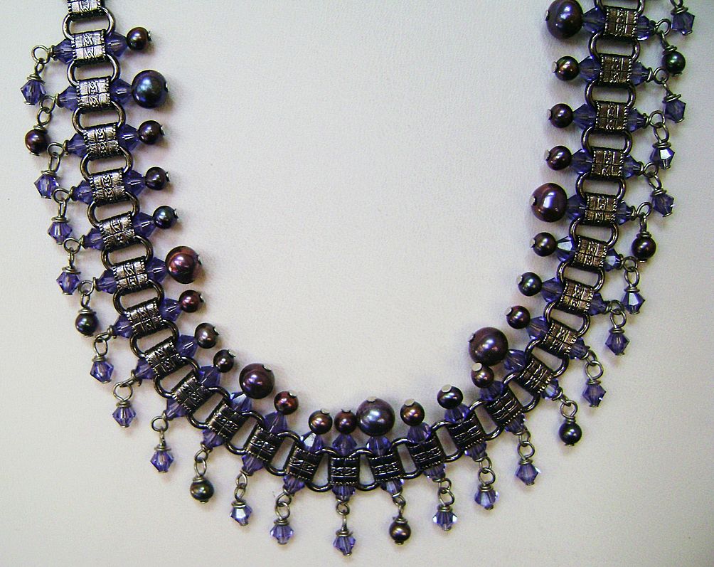 Book Chain Victorian Choker w/Purple Crystals & Peals Book Chain Victorian Choker w/Purple Crystals & Peals
