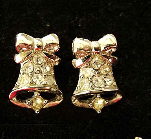 Vintage Christmas Earrings - Enamel Tree & Rhinestone Bell Vintage Christmas Earrings - Enamel Tree & Rhinestone Bell