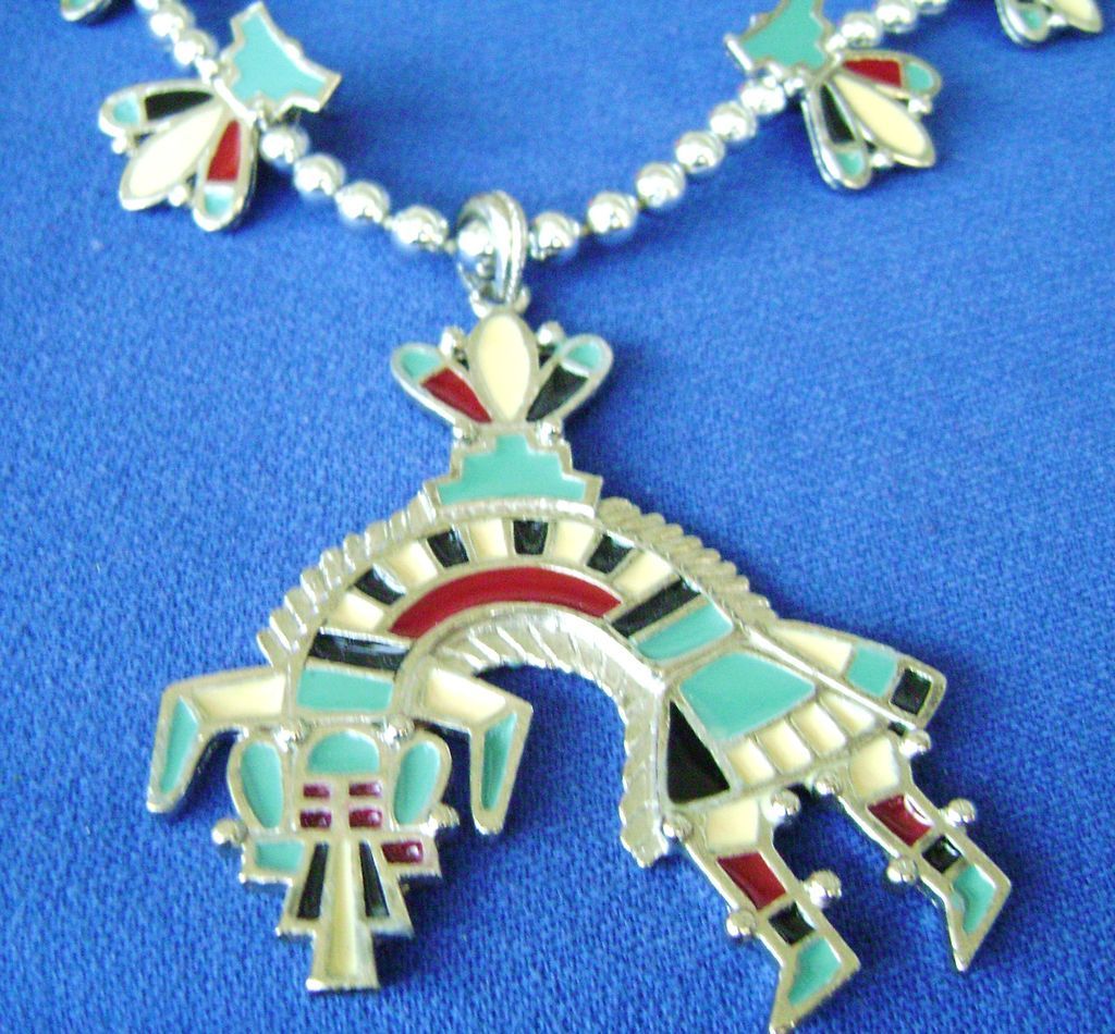 Silver Tone & Enamel Aztec Style Necklace w/Pendant Silver Tone & Enamel Aztec Style Necklace w/Pendant