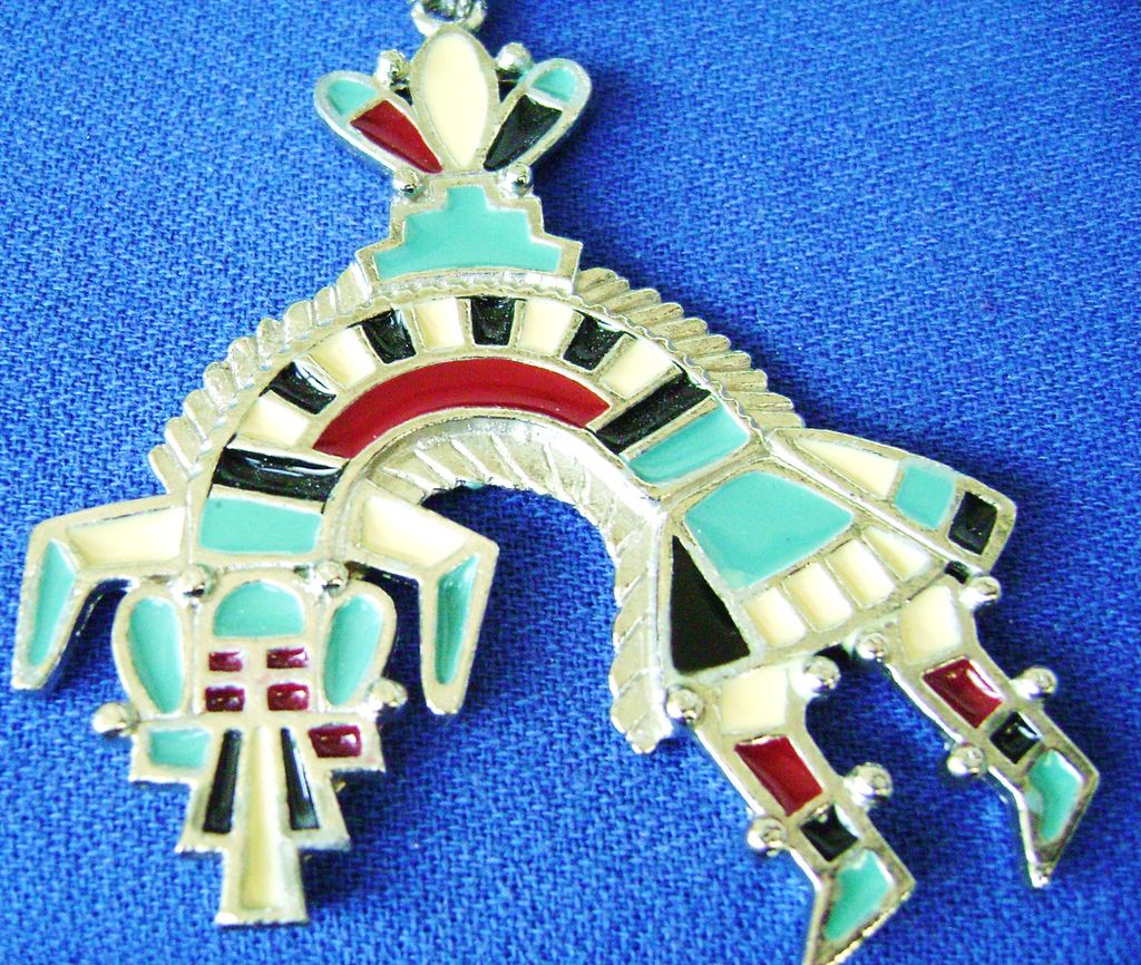 Silver Tone & Enamel Aztec Style Necklace w/Pendant Silver Tone & Enamel Aztec Style Necklace w/Pendant