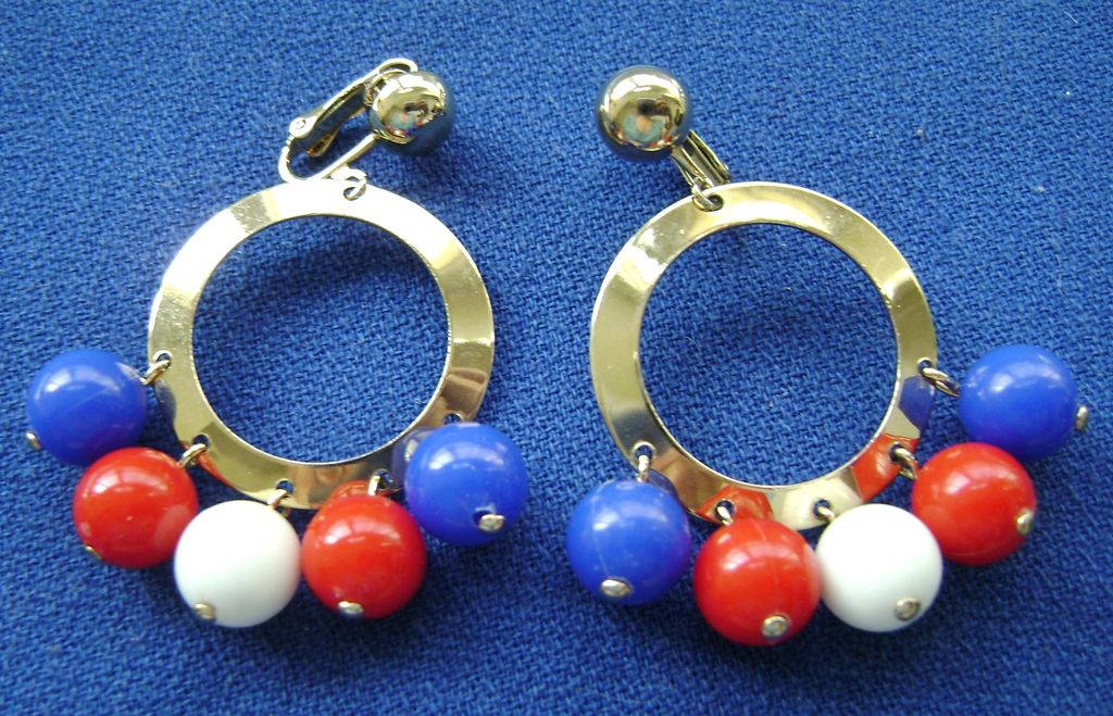 Vintage Sarah Coventry CARNIVAL Red, White & Blue Dangle Earrings Vintage Sarah Coventry CARNIVAL Red, White & Blue Dangle Earrings