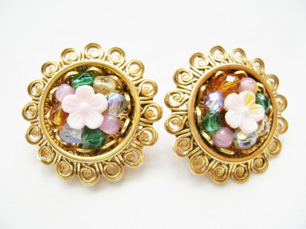Robert Rose Floral Clips w/Multi-Colored Beads Robert Rose Floral Clips w/Multi-Colored Beads