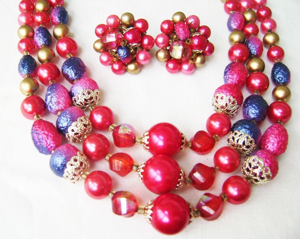Vintage Japan Fuschia Demi Multi-Strand & Cluster Clips Vintage Japan Fuschia Demi Multi-Strand & Cluster Clips