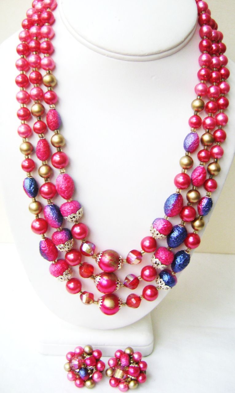 Vintage Japan Fuschia Demi Multi-Strand & Cluster Clips Vintage Japan Fuschia Demi Multi-Strand & Cluster Clips