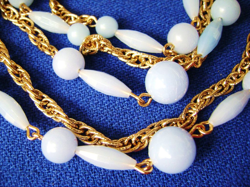Vintage Crown Trifari Blue Glass Multi-Chain 5-strand Necklace Vintage Crown Trifari Blue Glass Multi-Chain 5-strand Necklace