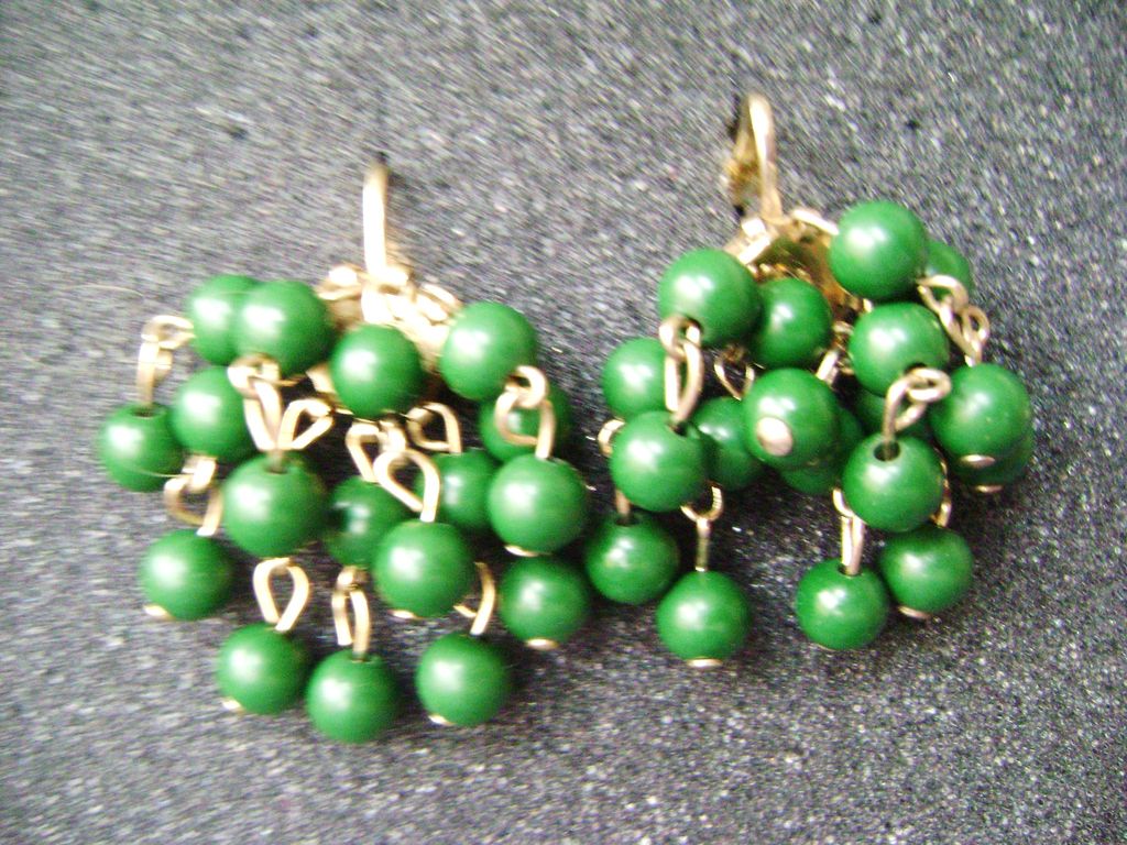 Green Beaded Multi-Strand Dangle Cha-Cha Clip Earrings Green Beaded Multi-Strand Dangle Cha-Cha Clip Earrings