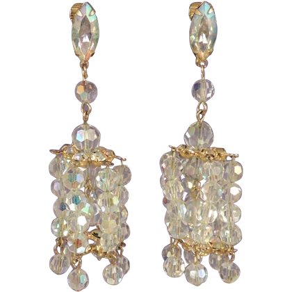 RUNWAY Crystal Bead Long Drop Vintage Chandelier Bridal Earrings RUNWAY Crystal Bead Long Drop Vintage Chandelier Bridal Earrings
