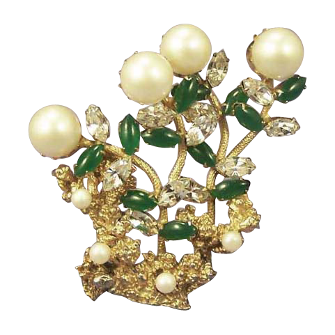 Vintage Floral Pearl Jade Rhinestone Brooch Vintage Floral Pearl Jade Rhinestone Brooch