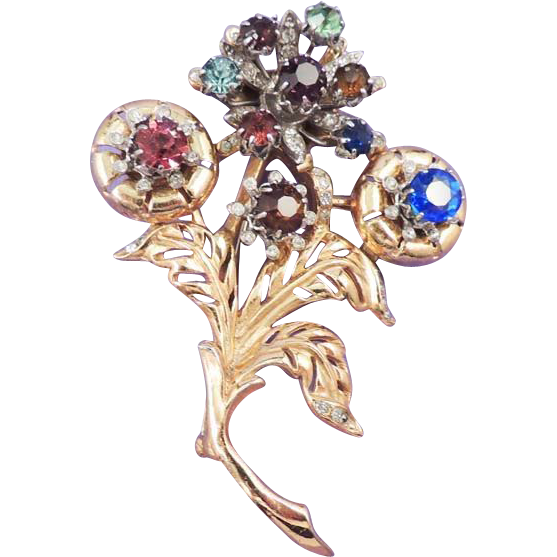 Vintage Jeweled Rhinestone Flower Brooch - Exquisite Vintage Jeweled Rhinestone Flower Brooch - Exquisite