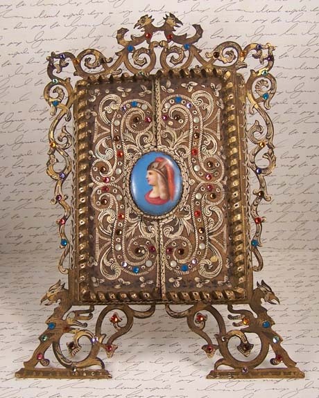 Antique Rhinestone Portrait Porcelain Framed Mirror Antique Rhinestone Portrait Porcelain Framed Mirror