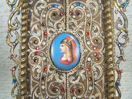 Antique Rhinestone Portrait Porcelain Framed Mirror Antique Rhinestone Portrait Porcelain Framed Mirror