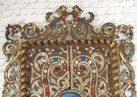 Antique Rhinestone Portrait Porcelain Framed Mirror Antique Rhinestone Portrait Porcelain Framed Mirror