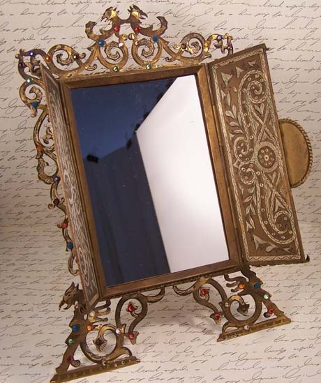 Antique Rhinestone Portrait Porcelain Framed Mirror Antique Rhinestone Portrait Porcelain Framed Mirror