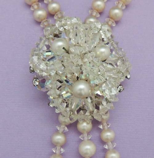 Two Strand Pearl Floral Crystal Vintage Necklace Two Strand Pearl Floral Crystal Vintage Necklace
