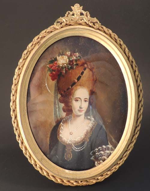 Antique Hand Painted Portrait of Lady on Copper in Oval Frame Antique Hand Painted Portrait of Lady on Copper in Oval Frame