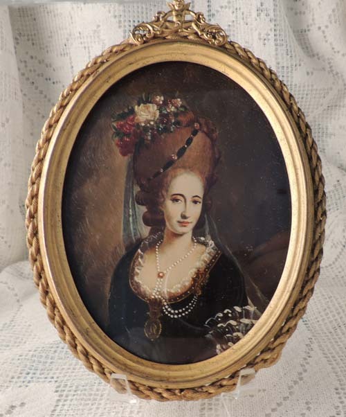 Antique Hand Painted Portrait of Lady on Copper in Oval Frame Antique Hand Painted Portrait of Lady on Copper in Oval Frame