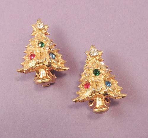 Dainty Vintage Rhinestone Christmas Tree Earrings Dainty Vintage Rhinestone Christmas Tree Earrings