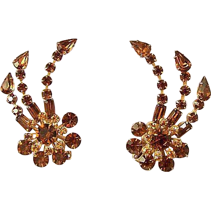 RETRO Vintage Flared Amber Rhinestone Earrings RETRO Vintage Flared Amber Rhinestone Earrings