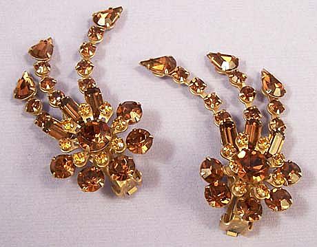 RETRO Vintage Flared Amber Rhinestone Earrings RETRO Vintage Flared Amber Rhinestone Earrings