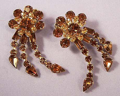 RETRO Vintage Flared Amber Rhinestone Earrings RETRO Vintage Flared Amber Rhinestone Earrings