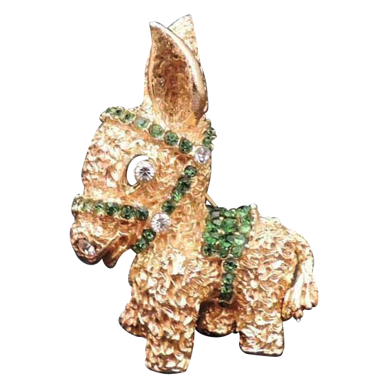GROSSE 1968 Germany Gold Burro Donkey Brooch with Vintage Rhinestones Signed and RARE! GROSSE 1968 Germany Gold Burro Donkey Brooch with Vintage Rhinestones Signed and RARE!