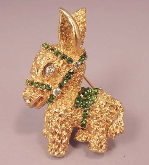 GROSSE 1968 Germany Gold Burro Donkey Brooch with Vintage Rhinestones Signed and RARE! GROSSE 1968 Germany Gold Burro Donkey Brooch with Vintage Rhinestones Signed and RARE!