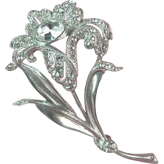 ART DECO Rhinestone Floral Flower Brooch ART DECO Rhinestone Floral Flower Brooch