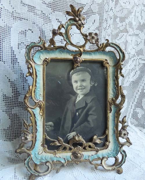 ART NOUVEAU Ornate Antique Floral Enamel Brass Photo Picture Frame ART NOUVEAU Ornate Antique Floral Enamel Brass Photo Picture Frame