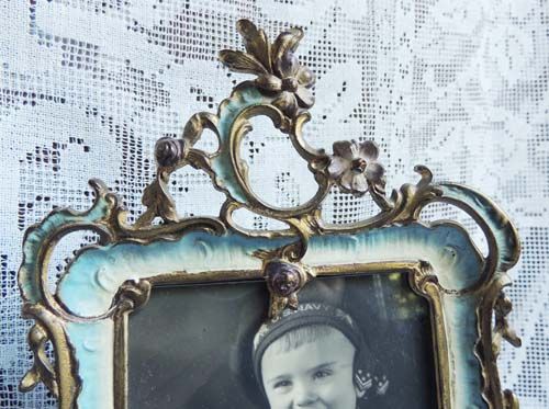 ART NOUVEAU Ornate Antique Floral Enamel Brass Photo Picture Frame ART NOUVEAU Ornate Antique Floral Enamel Brass Photo Picture Frame